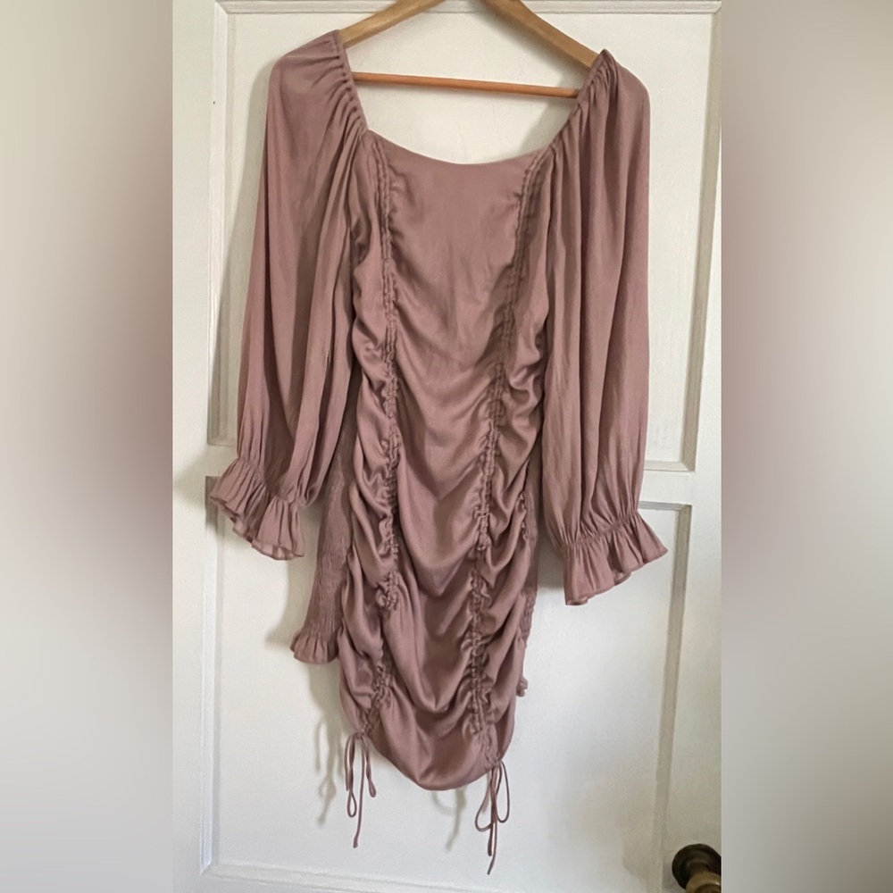 Smocked mini dress with long sleeves, size Small